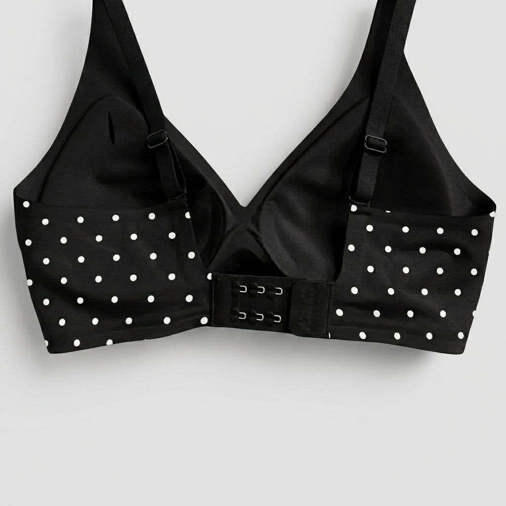 Deep V Black Polka Seamless Bra