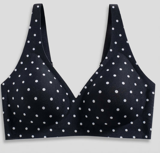 Deep V Black Polka Seamless Bra