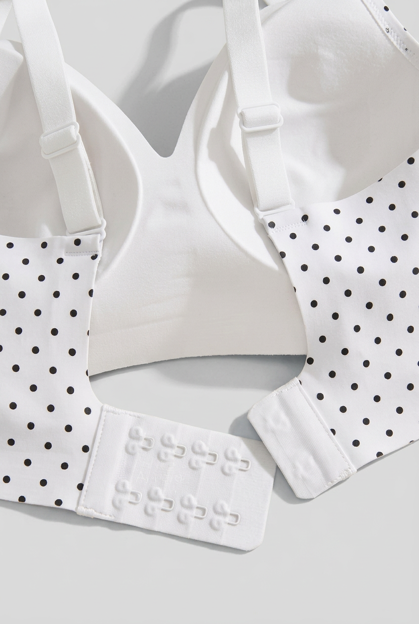 Deep V White Polka Seamless Bra